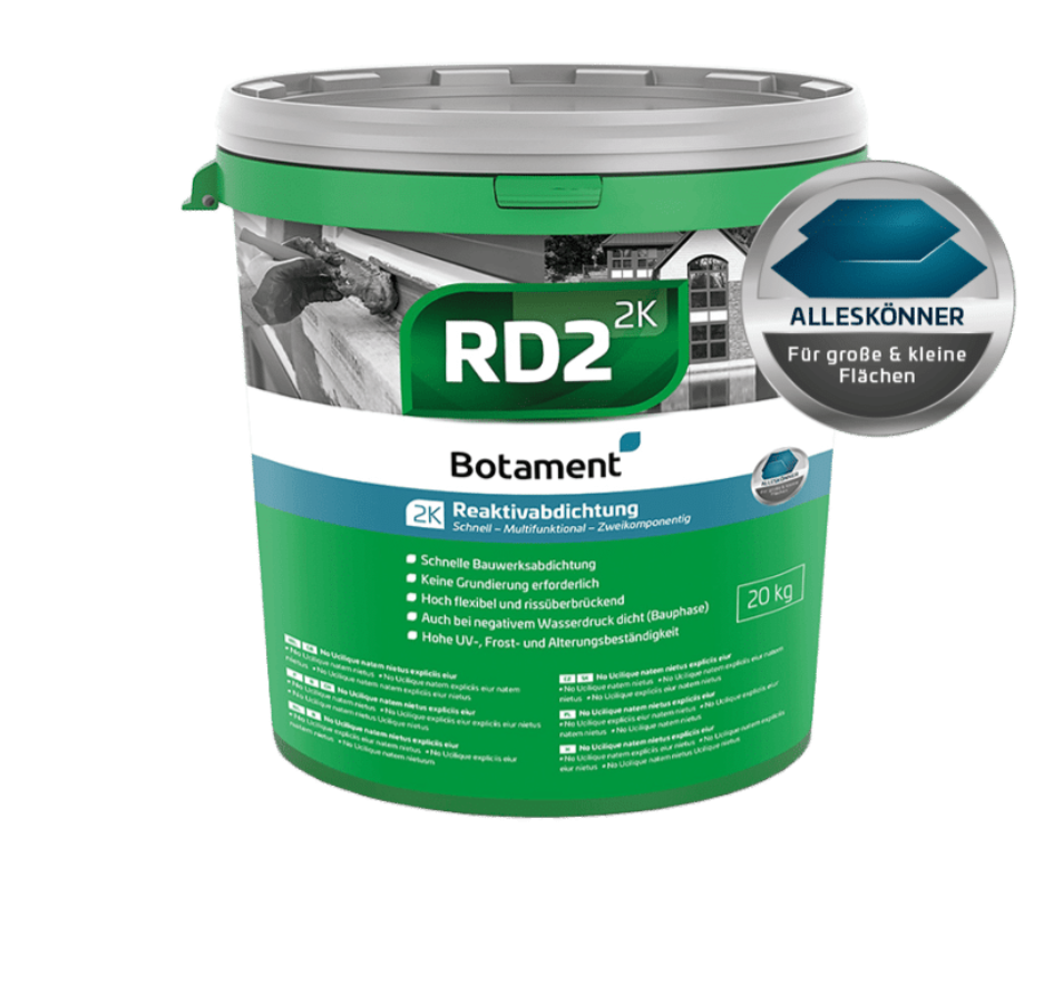 Botament RD2 2K Reaktivabdichtung im Eimer für große und kleine Flächen.